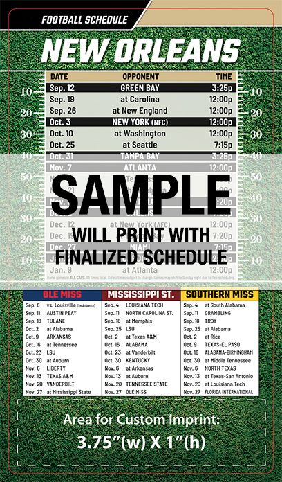 ReaMark Products: New Orleans Full Magnet Football Schedule